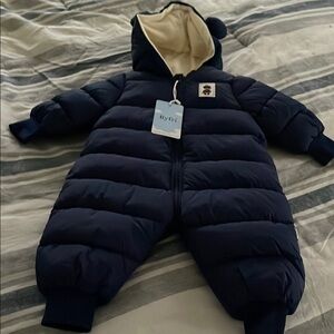 Navy Blue Quilted One Piece Footies with Hood